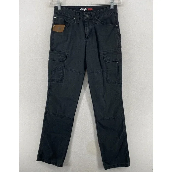 WRANGLER Pants Womens 2 x 32 Riggs Workwear Cargo Carpenter Ripstop Canvas Black - Picture 1 of 16